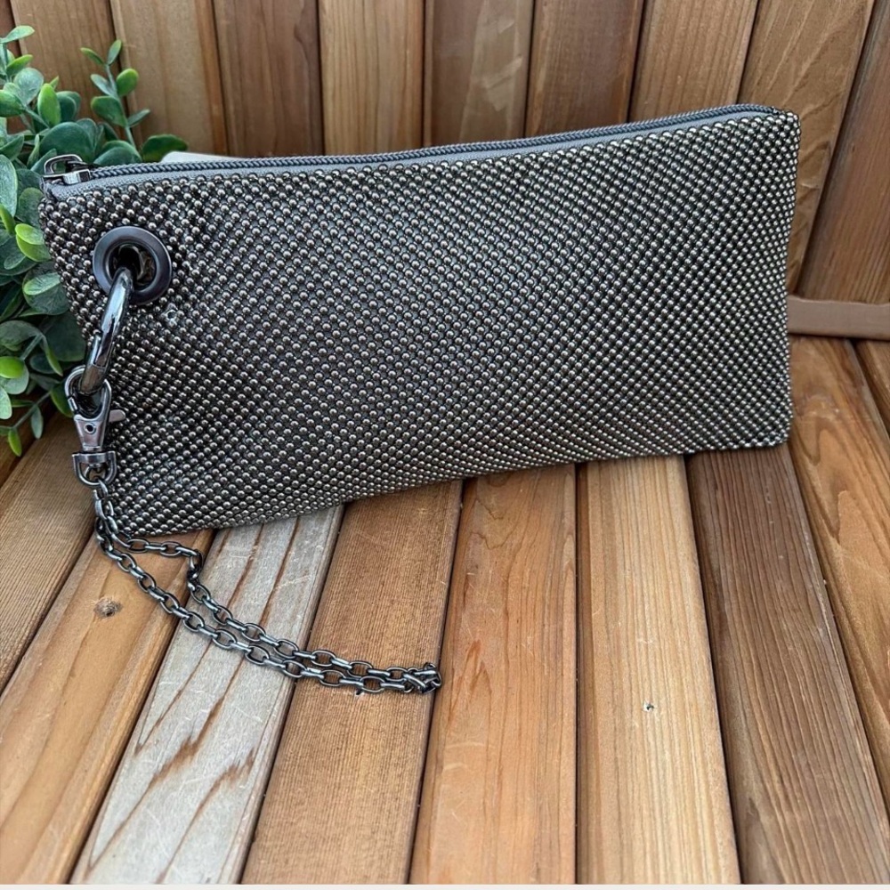 Gunmetal Evening Bag, Charcoal Chain Mesh Clutch, Gunmetal Wristlet, Metal Bag